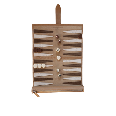 Premium Leather Roll-Up Travel Backgammon Set - Byron