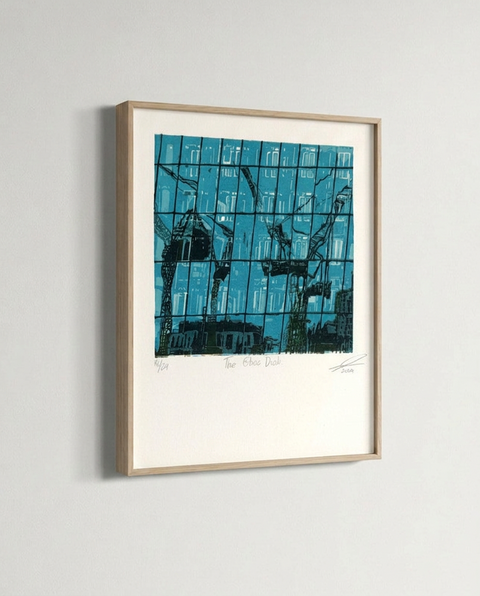 Dancing Cranes - Linocut Print (Framed)