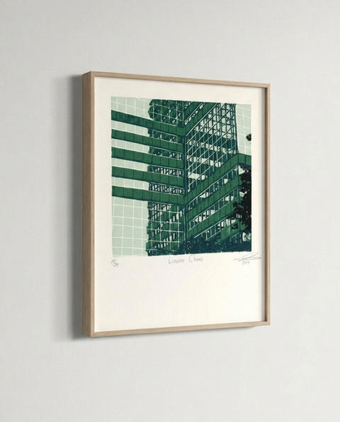 Linear Chaos - Linocut Print (Framed)