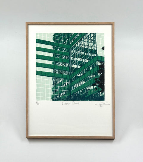 Linear Chaos - Linocut Print (Framed)