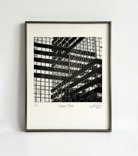 Linear chaos - Woodcut Print (Framed)