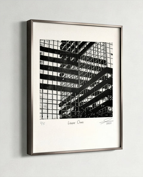 Linear chaos - Woodcut Print (Framed)