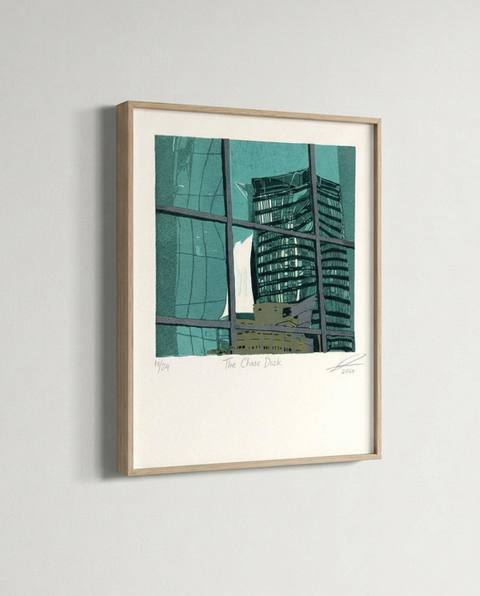 Melting Buildings - Linocut Print (Framed)