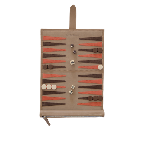 Premium Leather Roll-Up Travel Backgammon Set - St Tropez