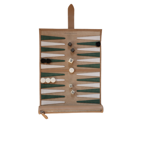 Premium Leather Roll-Up Travel Backgammon Set