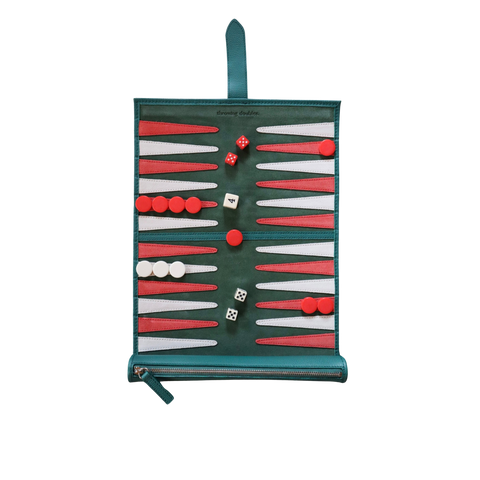 Premium Leather Roll-Up Travel Backgammon Set