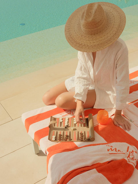 Premium Leather Roll-Up Travel Backgammon Set - St Tropez